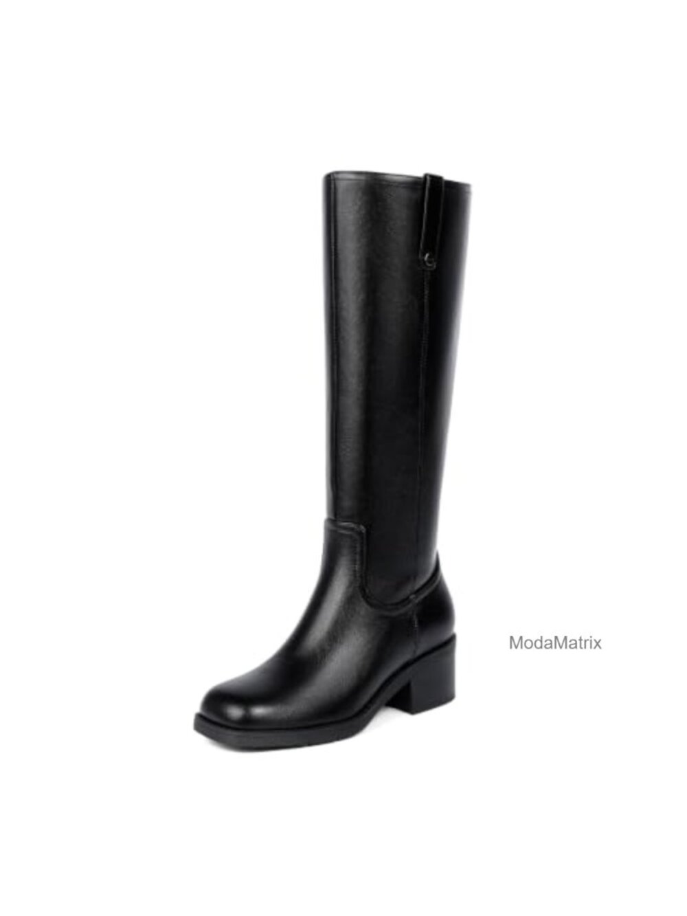 Knee High Riding Boots Faux Leather Chunky Heel Square Toe